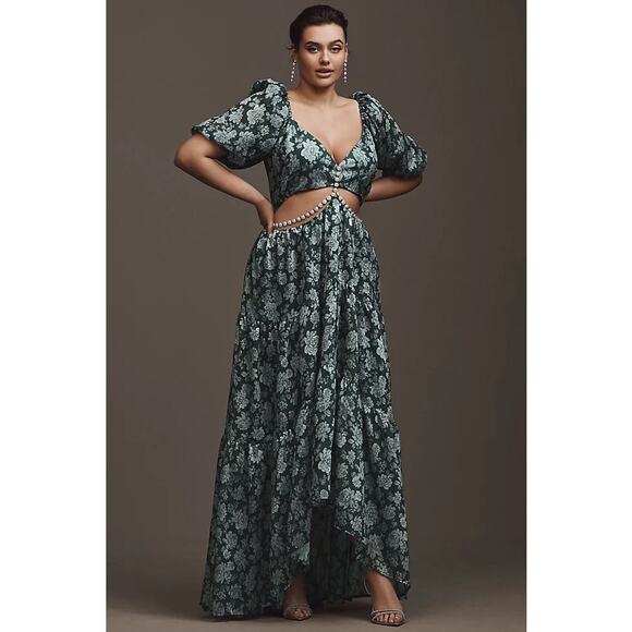 V. Chapman  Emma V-Neck A-Line Brocade Cutout Maxi Dress Size 2 NWT - Picture 5 of 13